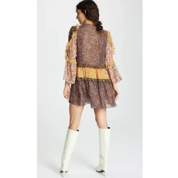 BOHO Fall Ruffle Floral Bohemian Mini Dress Size 4 - Picture 15 of 15